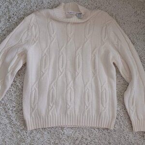 Talbots Women’s XL Cable Knit Sweater Wool Angora Blend Mock Neck Cream White
